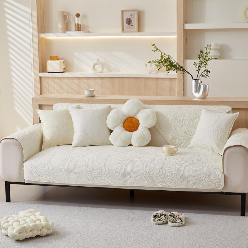 Новый чехол для диванной подушки из стираного хлопка с вышитым банановым листом, современная простая нескользящая однотонная тканевая подушка для дивана