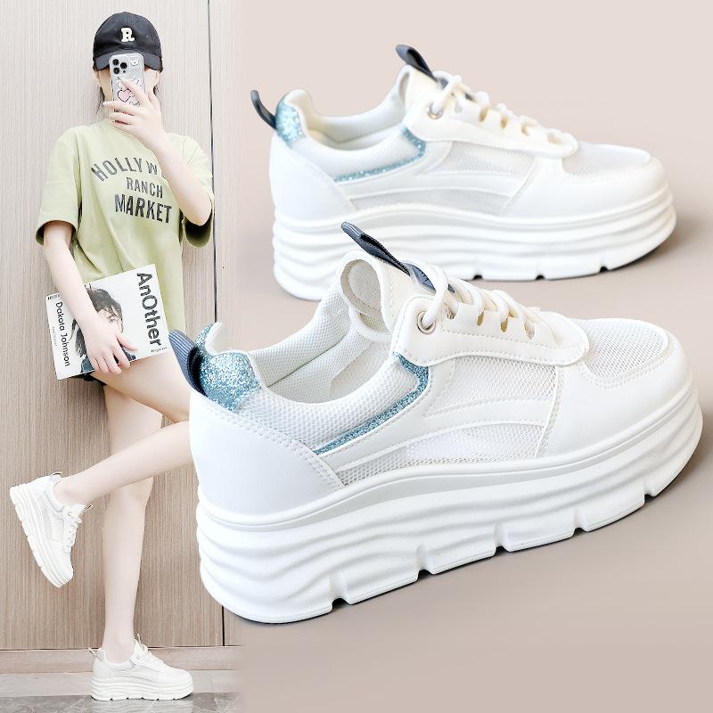 W3659 New Mesh Surface White Shoes  Spring and Summer Hollow-out Invisible Elevated Thick Bottom Students All-Match Breathable Mesh Shoes
