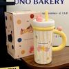 Cartoon Straw Cup Large Capacity Ceramic Drinking Cup with Lid  Cute Animal Breakfast Milk Cup  Souvenir