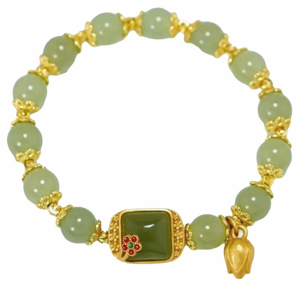 Square Sugar Lotus Hotan Bracelet Apricot Beaded Bracelet Hetan Jasper Bracelet Anniversary