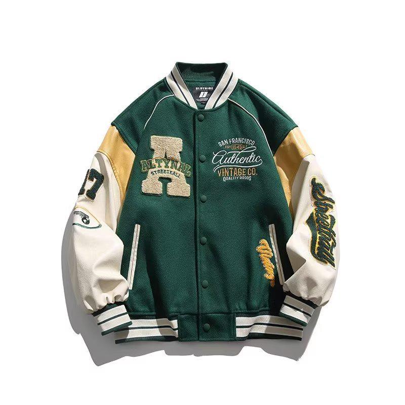 Мужская бейсбольная куртка в стиле ретро весна/осень 2024 года — свободный крой, спортивный стиль с цветовыми блоками