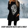 Women's Arctic Wolf Print Crew Neck Fleece Pullover - 2025 Autumn/Winter