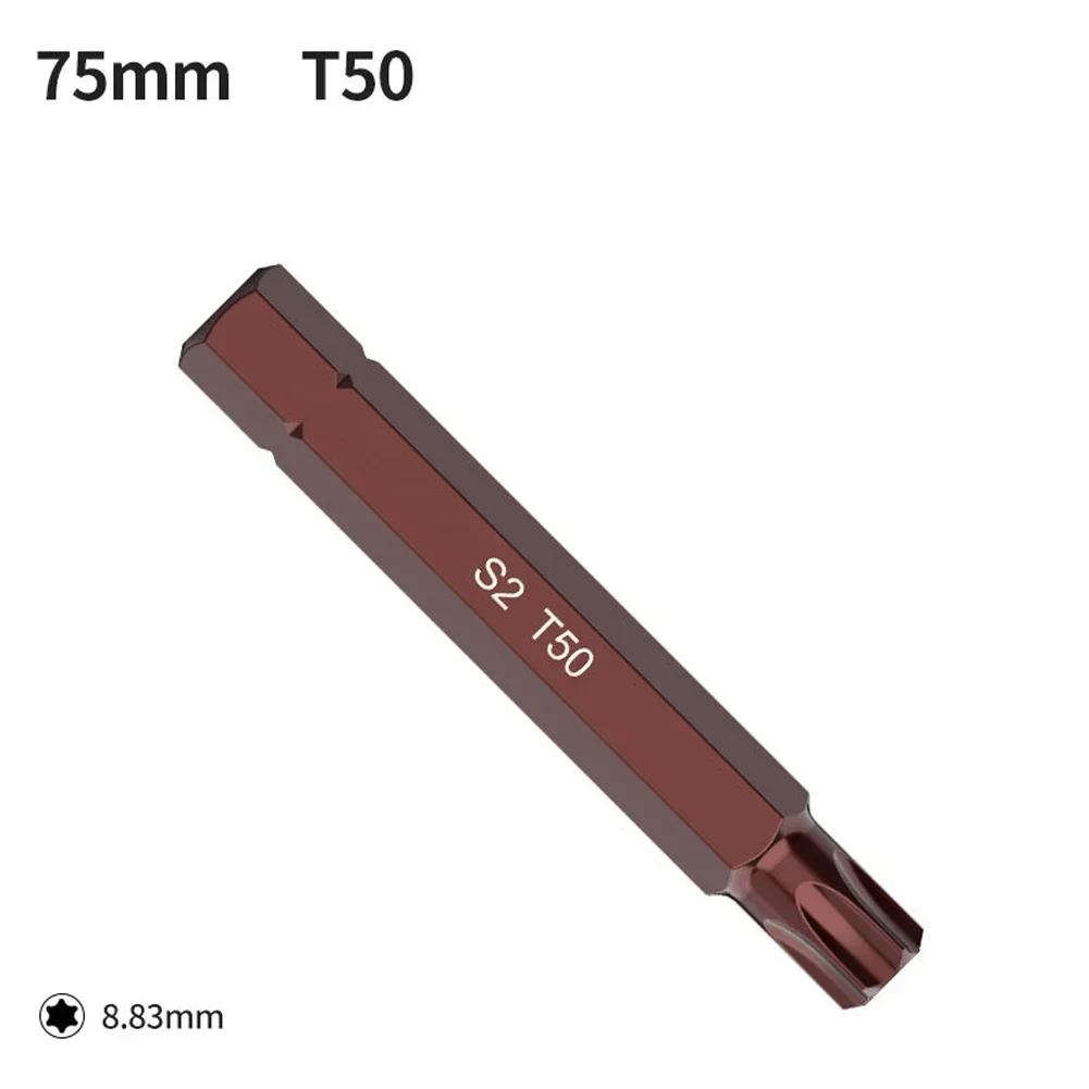 1pc 75mm Magnetic Torx Screwdriver Bit Steel 10mm Hex Shank Screwdrive For Impact Screwdriver T20/T25/T30/T40/T45/T50/T55