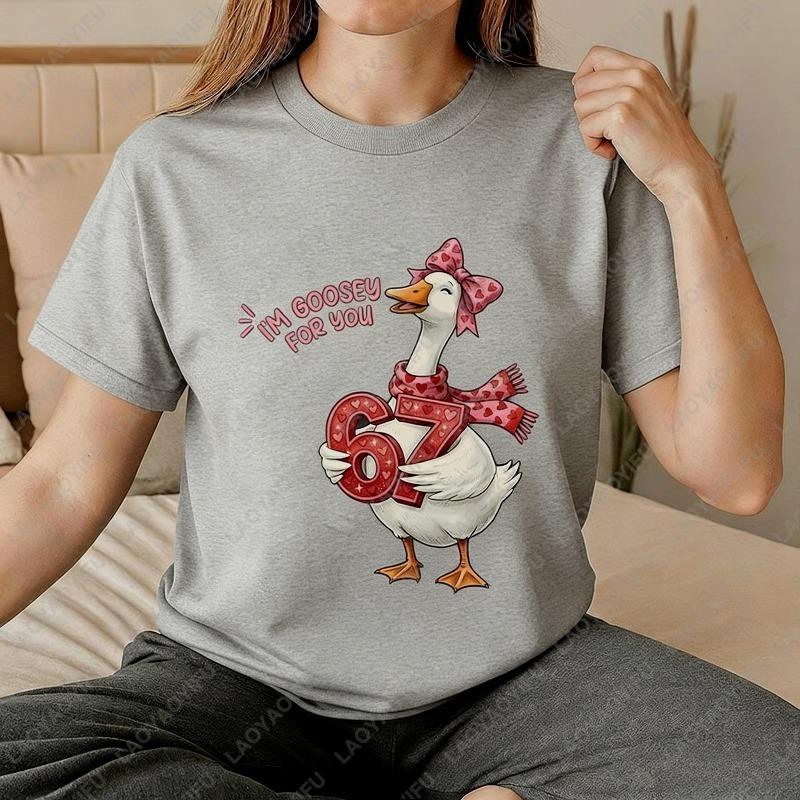Retro Valentine Goose Unisex Cotton Shirt Funny 67th Birthday Tee Coquette Love Heart Gifts Tops Lovers Clothes Husband Wife