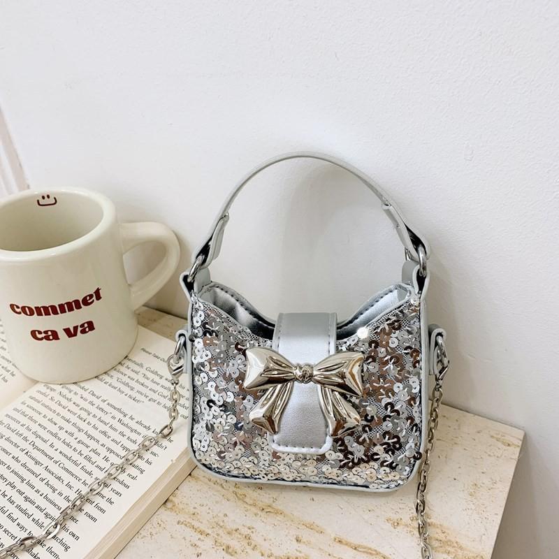 Kids Girl Butterfly Bow Sequin Mini Shoulder Bag With Breathable Pu Material For Daily Use
