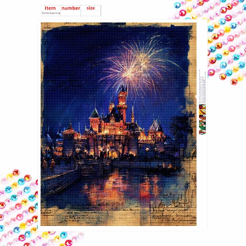Disney Набор для алмазной мозаики Замок с фейерверком 5D DIY Декор для дома и подарок для любителей рукоделия, Красиво оформленный.