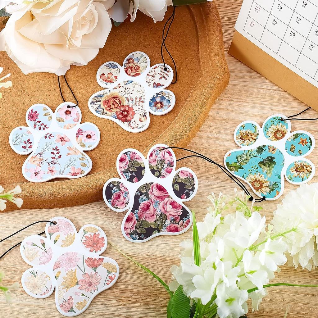 Tallew 12 Pack Car Air Freshener Dog Paw Shape Hanging Pet Lovers Funny Cute Spring Car Scents Air Freshener Rearview Mirror Pendant Cute Pet Odor