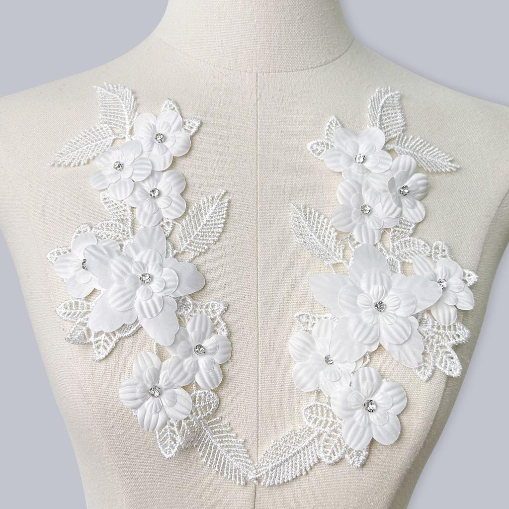 Polyester Lace Pair Flower, Flower Piece Bead Diamond Lace Cloth Sticker Headscarf Women'S Clothing Children'S Clothing Diy Jewelry Accessories