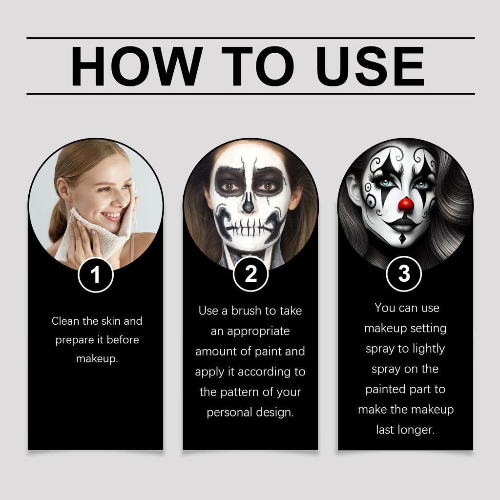7 наборов черно-бело-красной краски для лица, 3 цвета, набор для макияжа клоуна с губкой и кисточкой, краска для лица и тела для косплея на Хэллоуин, специальный эффект макияжа