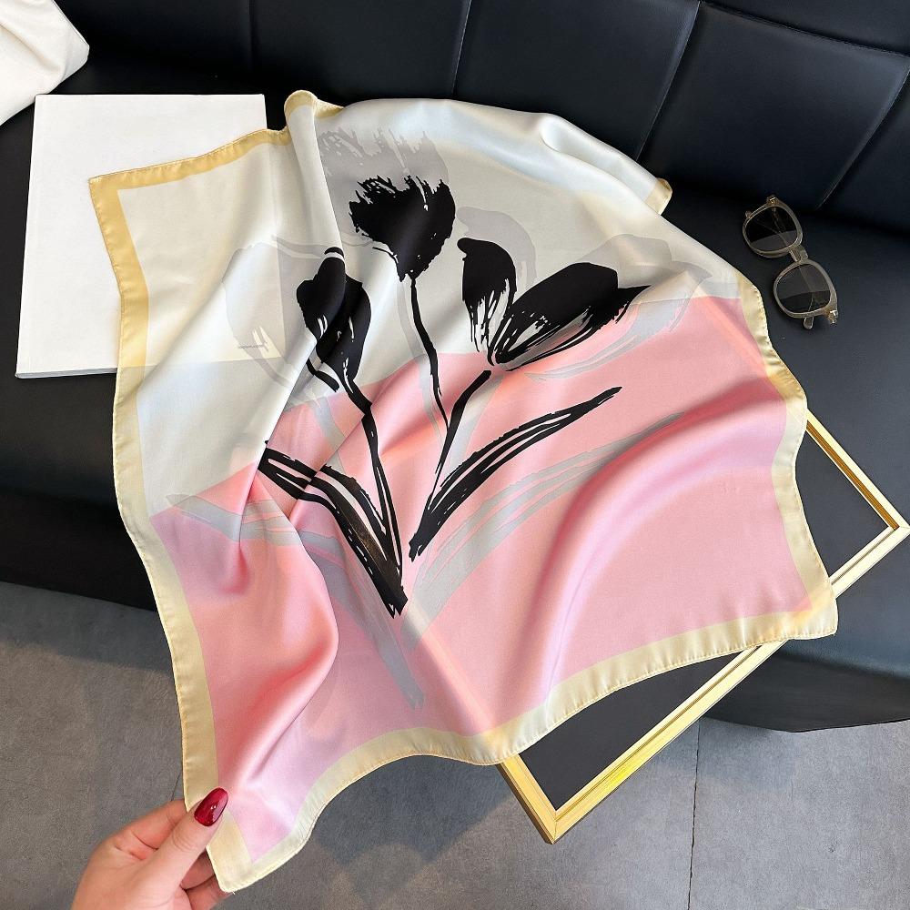 Polyester Lily Scarves Wrap Square Neckerchief Fashion Silk Hair Bands Female Accessories