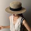 Соломенная шляпа с лентой для отпуска, женская, весенне-летняя и осенняя, соломенная плетеная, с вогнутым верхом, универсальная, в стиле ретро, солнцезащитная, в стиле old money, шляпа-цилиндр