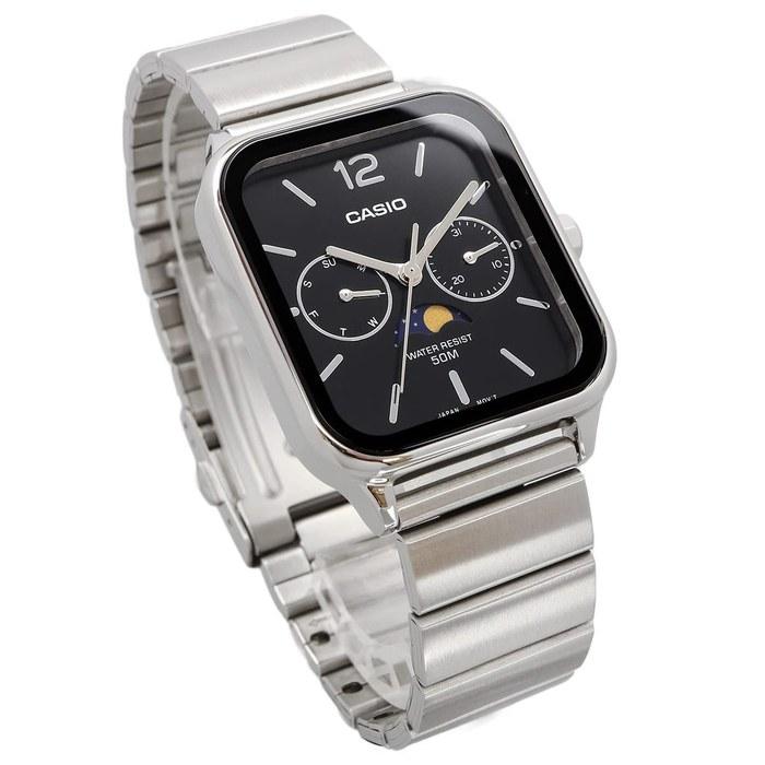 Casio Стандартные аналоговые мужские часы с фазами Луны MTP-M305D-1AV, Металлический браслет, Черный