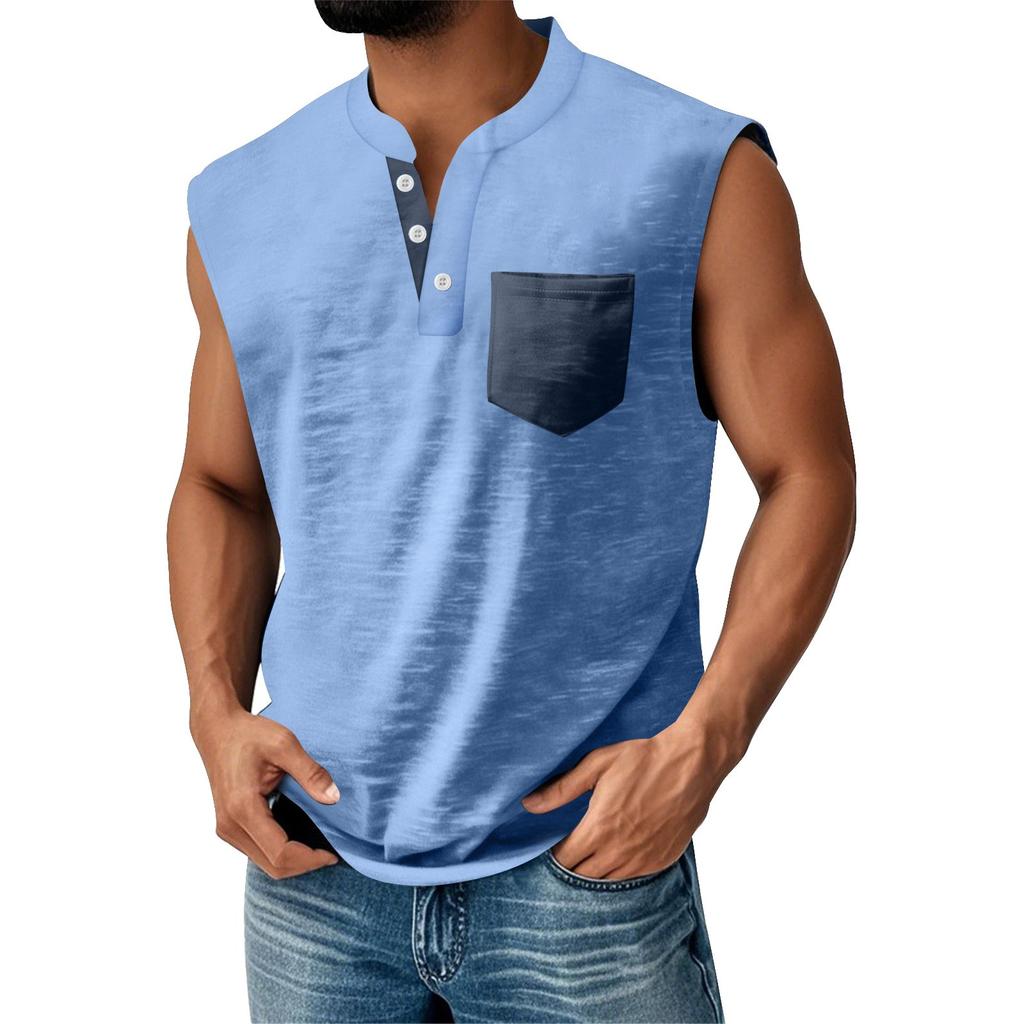 Men's Summer Solid Matching Color Pocket Sports Buttons Vest Men's Sports Casual Vest