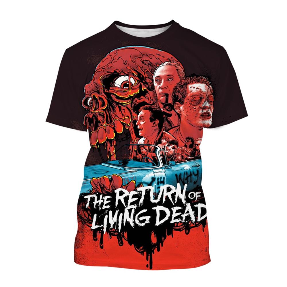 Новая классическая футболка с изображением фильма ужасов «Возвращение живых мертвецов», 3D-принт с изображением черепа зомби, унисекс, уличная одежда для детей