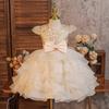 Платья для девочек Стереоскопическое платье принцессы с розами Многослойная сетка Помпон Помпон Платье для девочки-цветочницы Ведущей Свадебное платье Любимое платье маленькой девочки Платья