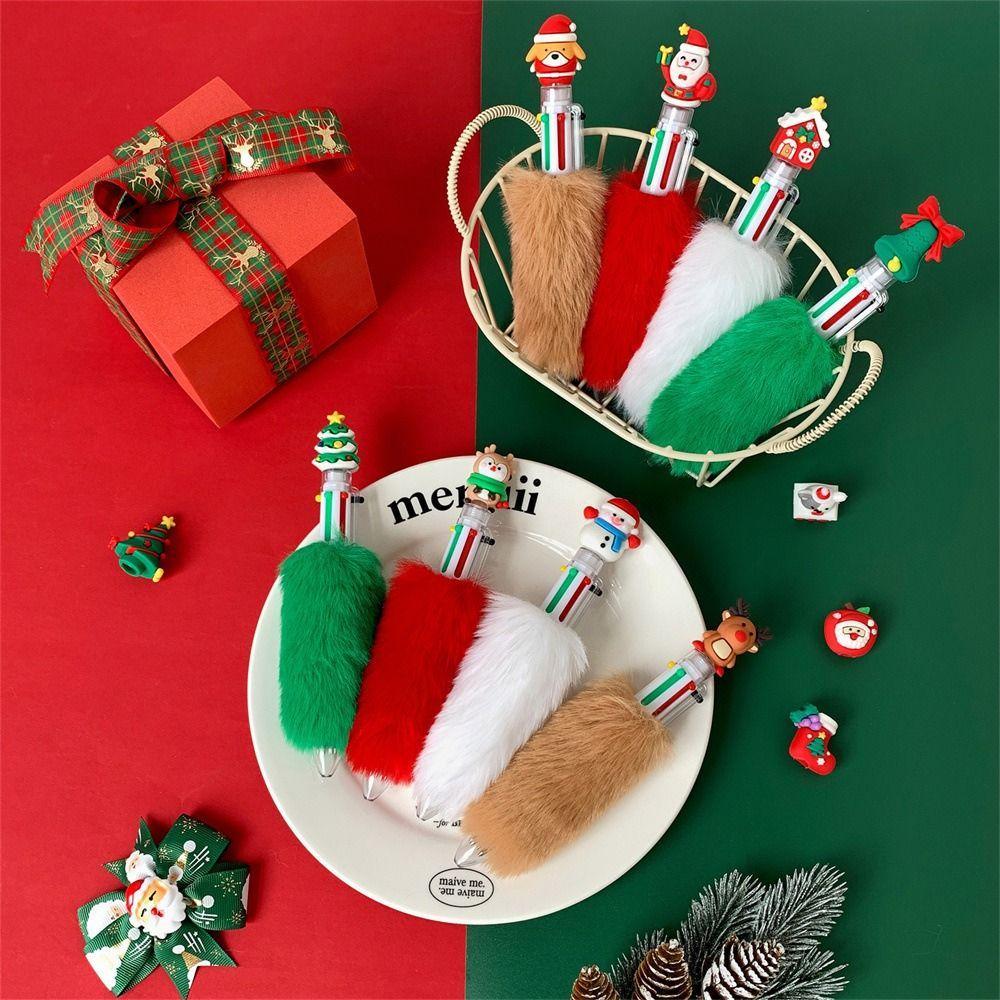 Plush Six Color Pen Christmas Gift Xmas Gel Pen High Quality Neutral Pen Student