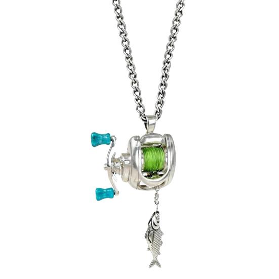 1/2Pcs Mini Fishing Reel Necklace Lightweight Hypoallergenic Alloy Spinning Reel Pendant Necklace with Rotatable Handle Fishing Lovers Gift
