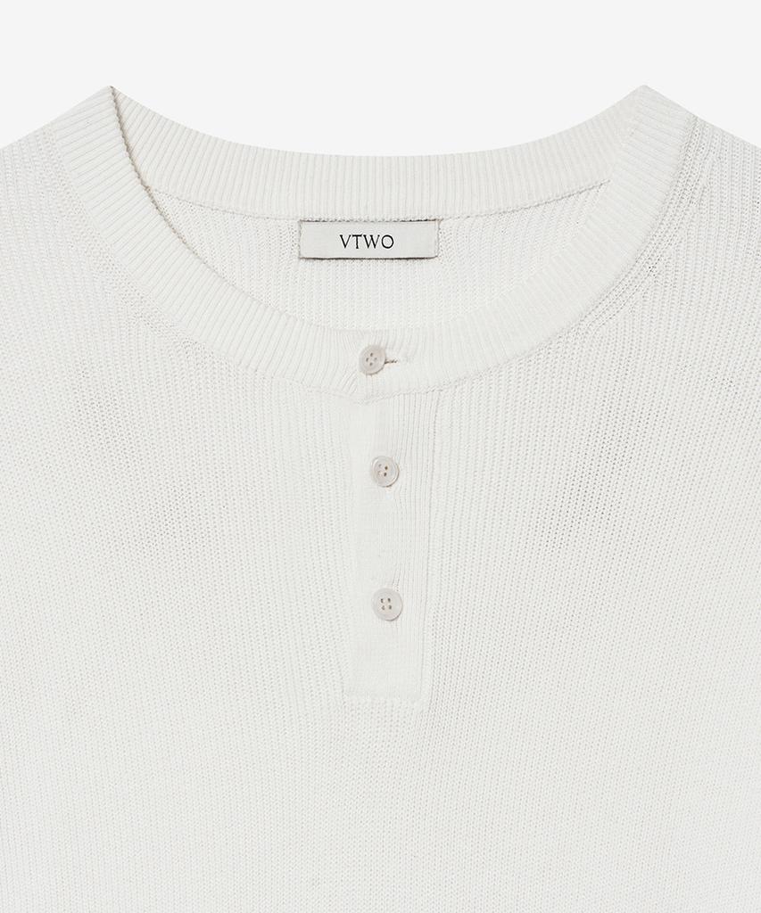 VTWO Washable Henley Neck Half Knit (Ivory)