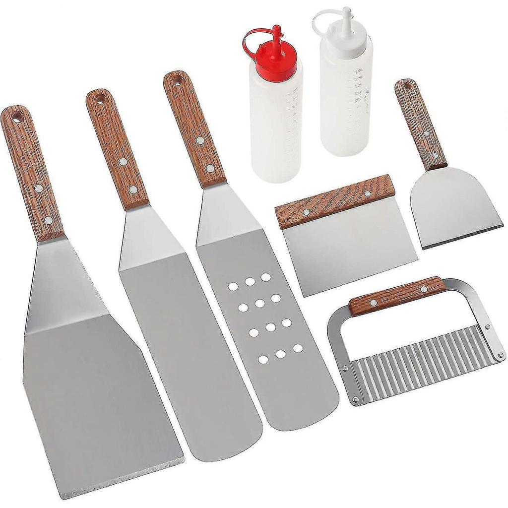 8-piece Bbq accessory kit - professional heavy-duty stainless steel Bbq spatula - ideal choice for iron plate grill, grill, and grill