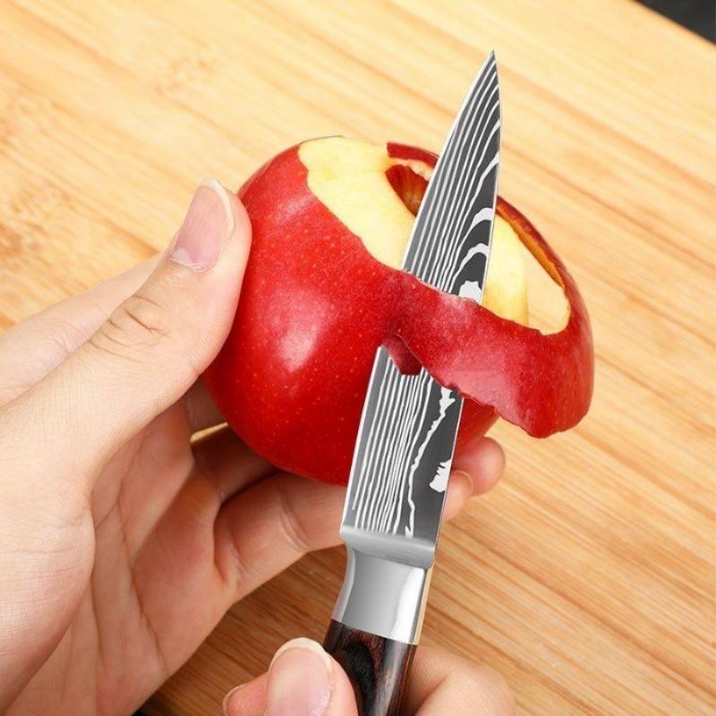 Набор кухонных ножей для фруктов, 3 шт., наборы ножей с узором из дамасской стали, нож для очистки овощей Сантоку, универсальный нож для нарезки