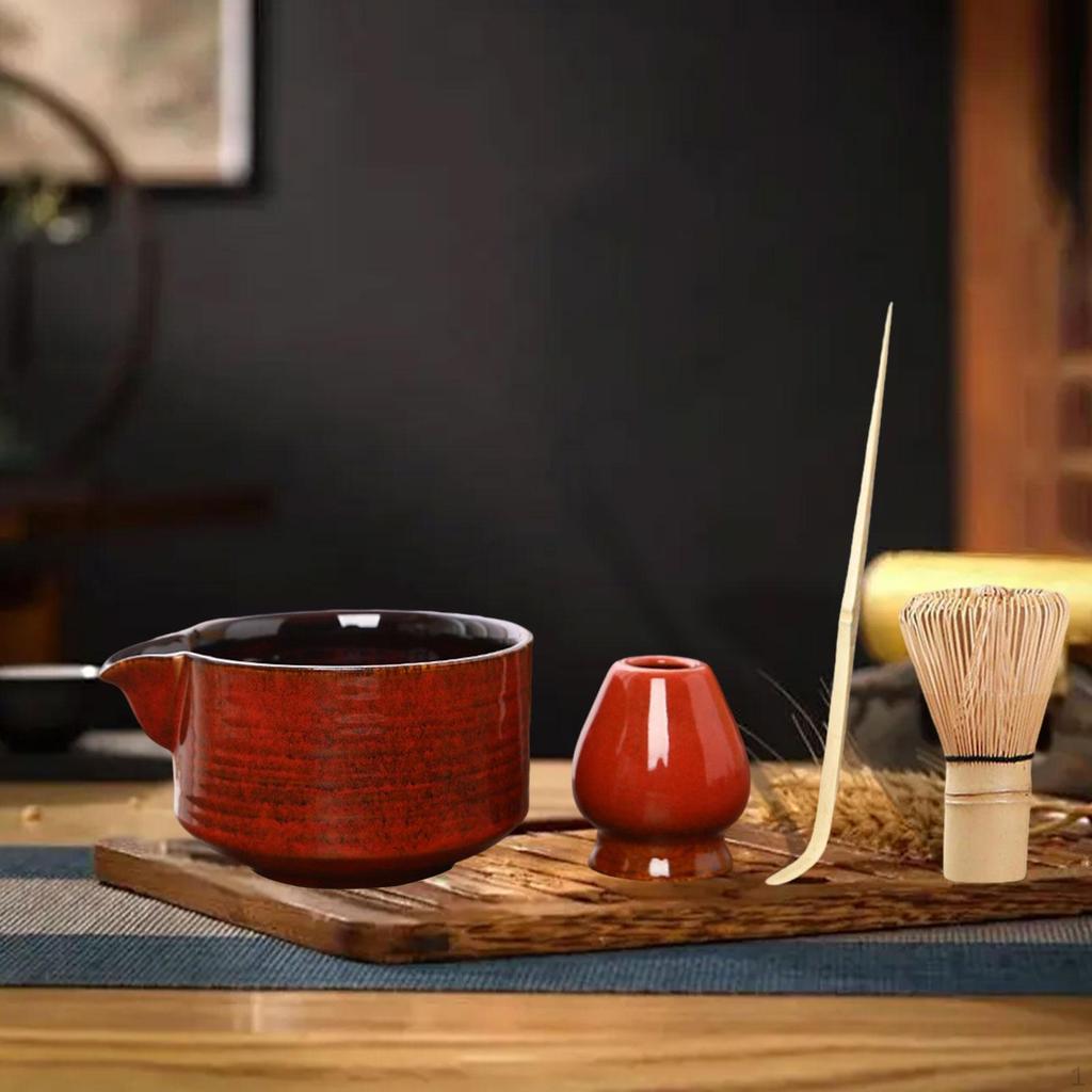 Чайный набор из 4 предметов из бамбука, венчик для матча и держатель, японский подарок для влюбленных, чаша с носиком