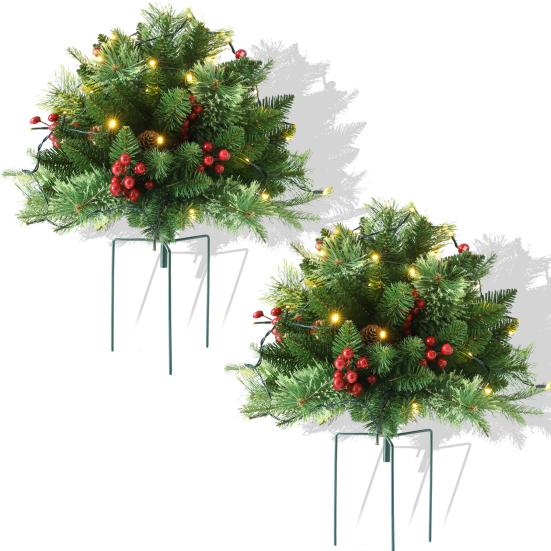 Искусственный Рождественский Наполнитель для Урны с Подсветкой на Батарейках Предварительно Подсвеченная Рождественская Сосна с Треногой-Колышком и 50 Светодиодными Лампочками Наполнитель для Уличного Кашпо