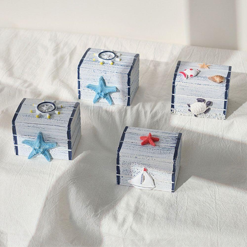 Density Board Beach Box Ornaments Ocean Style Jewelry Storage Box Seashells Wooden Box Storage Box