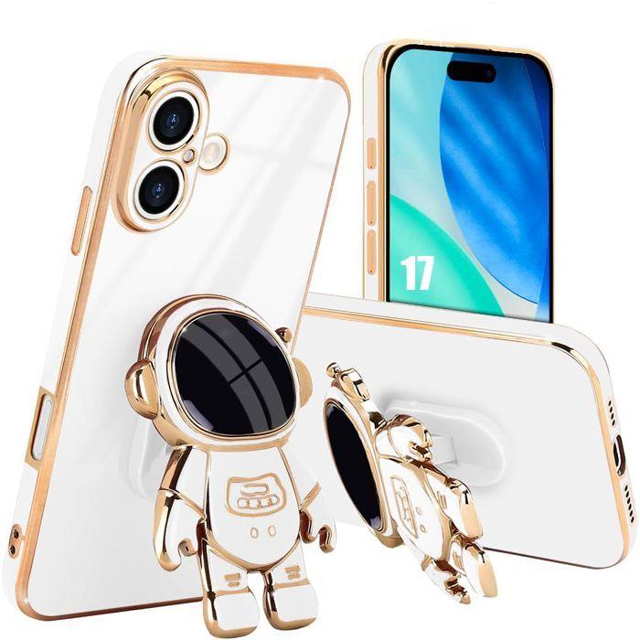 Coque de Protection - BOOLING - pour iPhone 17 - Antichoc Silicone avec Support Motif Astronaute - Blanc