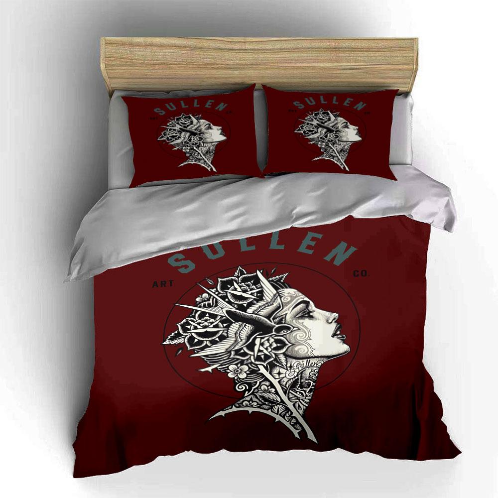 Floral Tattoo Woman Design Bedding Duvet Cover Set Duvet Cover Pillowcases (1*Duvet Cover 2*Pillowcases, without duvet insert)