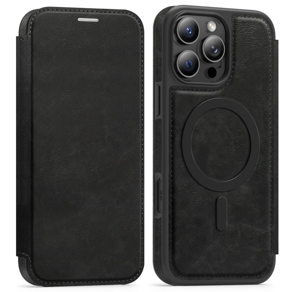 For iPhone 15 Pro Max Case Compatible with MagSafe RFID Blocking Card Holder Leather Phone Cover