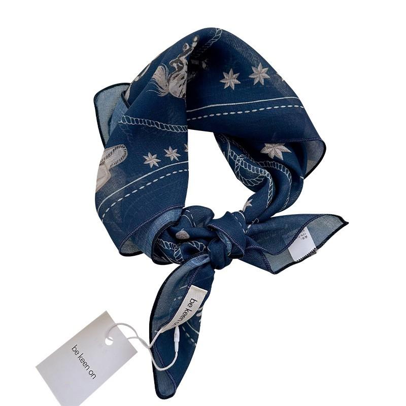 Korean Vintage Jacquard Cotton Linen Square Scarf With Paisley Print Breathable Lightweight Accessory