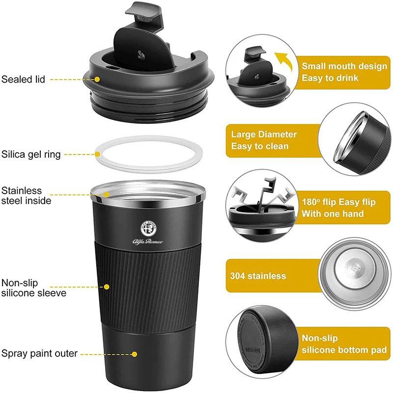 510ML Car Coffee Cup 304 Stainless Steel Car Thermos Automotive Decorative Stickers For Alfa Romeo Giulia Giulietta Tonale MITO vs2
