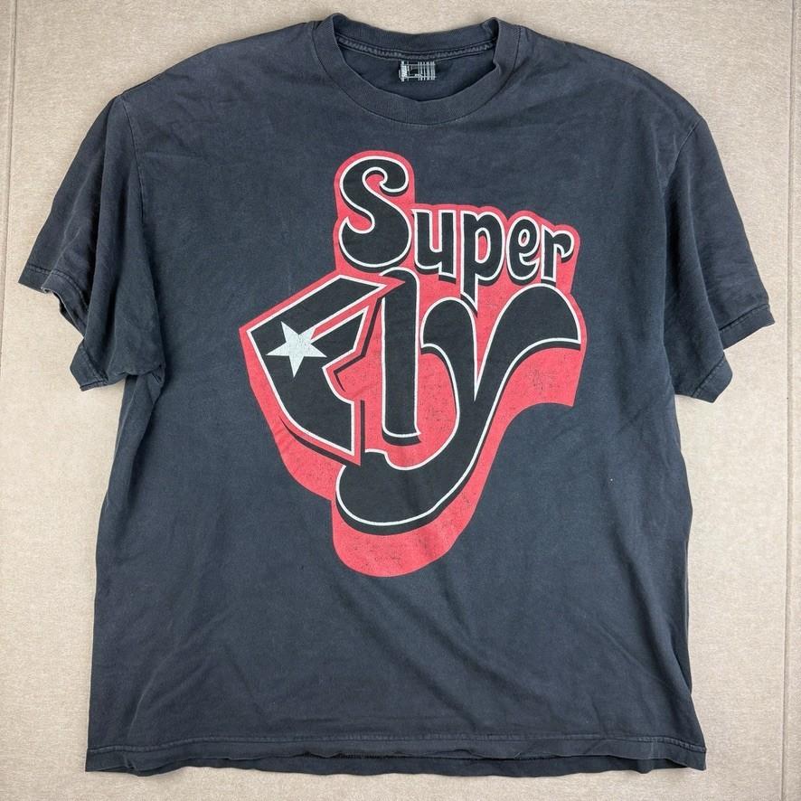 Винтажная футболка Stars & Straps для мужчин 2XL Черная Super Fly Skate Tee Унисекс Футболка Y2K