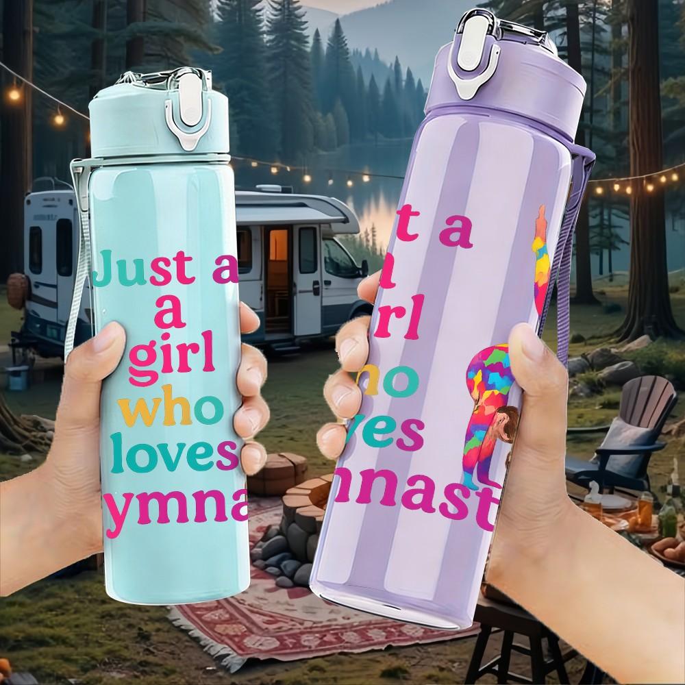 1PC Girl Loves Gymnastics Rainbow 750ml Color Plastic Sports Water Bottle Leakproof Flip Straw Lid Suitable for Sports Office Home Use