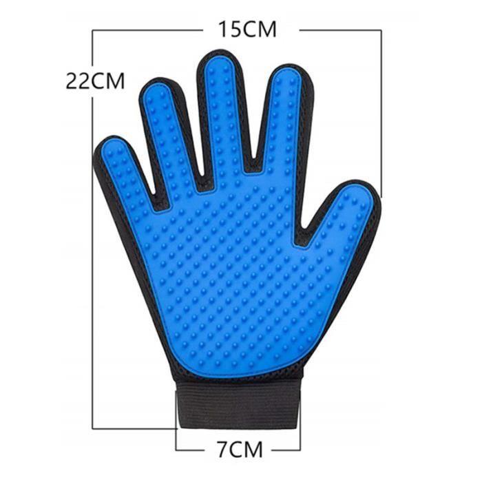 Gants de toilettage - Animalerie - Bleu - Dissolvant de poils - Pour chiens et chats - Taille moyenne
