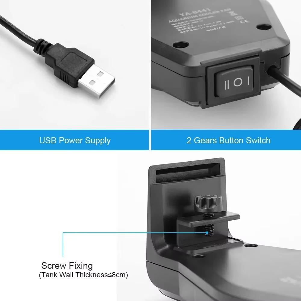 USB-вентилятор для охлаждения аквариума с регулировкой скорости, мини, мощный, для рассеивания тепла, водонепроницаемый, тихий, для аквариума с рыбами, креветками, растениями