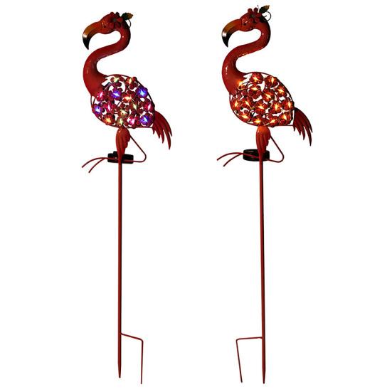 Солнечный светильник в саду с фламинго, металлический дорожный столб с цветными светодиодными фонарями, водонепроницаемая вставка в землю