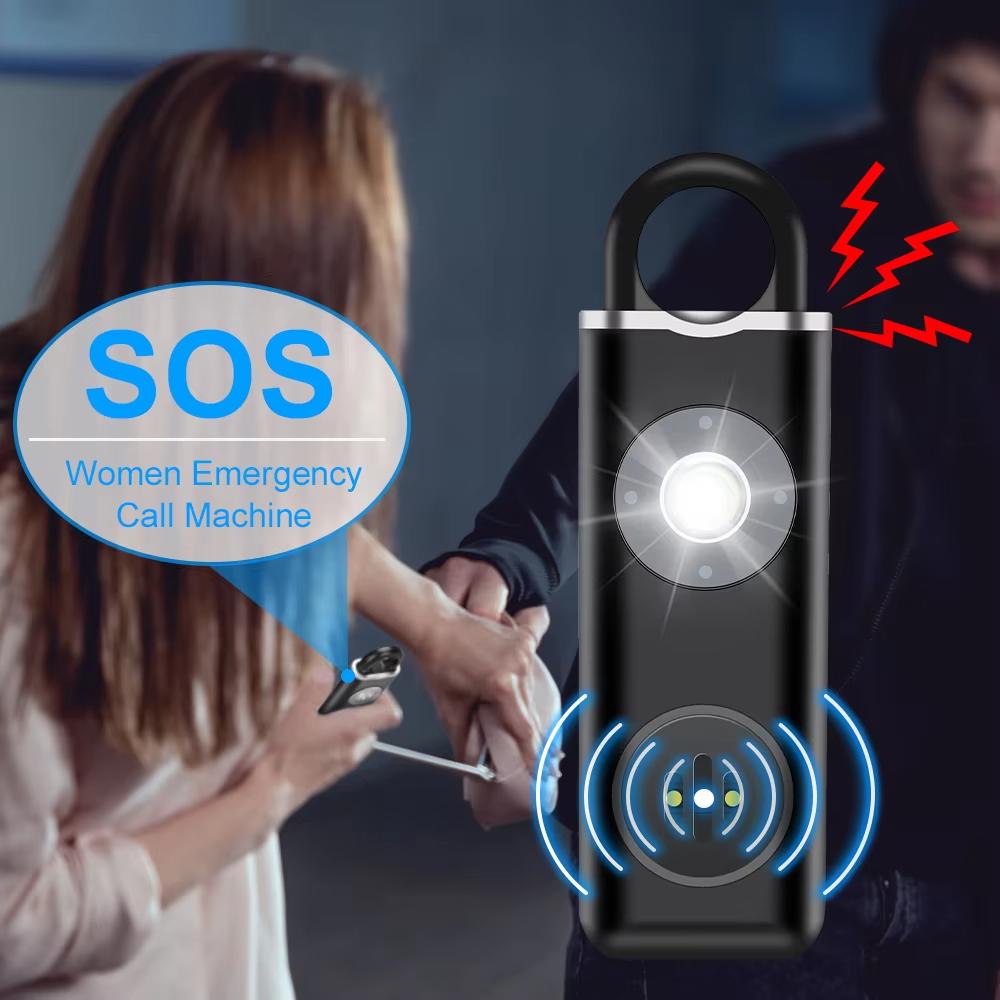 Тревога личная с выдергивающим штифтом SOS Сигнализация безопасности при чрезвычайных ситуациях Самооборона Светодиодный мигающий свет Брелок 130 дБ Звук Перезаряжаемая
