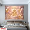 Party Banner with Golden 8 Crown Cake Balloons, Pink Flowers and Candles, Glitter Birthday Backdrop Decoration for Room, Home, Club, Farm