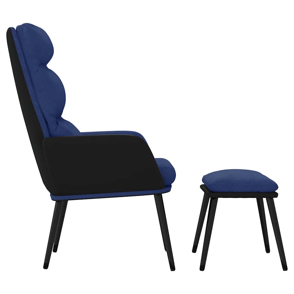 Recliner Chair with Ottoman Blue Fabric and Faux Leather