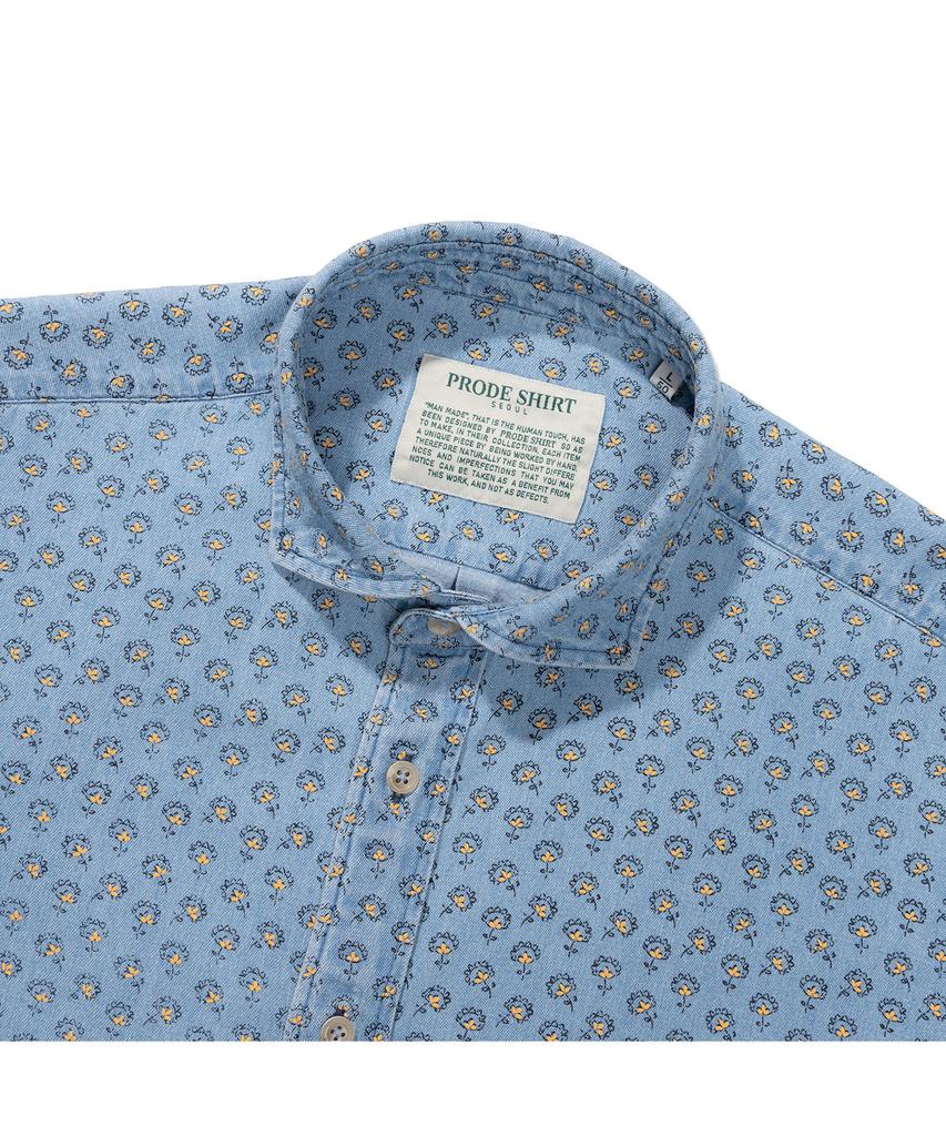 PRODESHIRT [Комфорт] Джинсовая рубашка 'Цветы Флоренции' (Светло-синий)