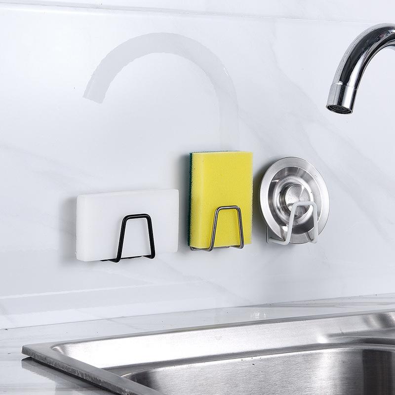 Stainless Steel Sponge Holder Rack Shelf Adhesive Kitchen Sink Organizer Bathroom Kitchen Dishcloth Holder For Towel Rag Hanger