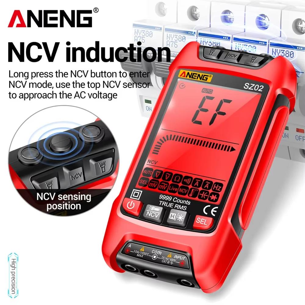 New SZ02 Digital Multimeter Transistor Smart Tester 9999 Counts True RMS Auto Electrical Capacitance Meter Temp Resistance Tester with Digital Display