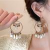 Round Hollow Wood Bead Shell Fringed Earrings Niche Retro Vacation Wind Ear Hook Versatile Fashion Temperament Earrings Women