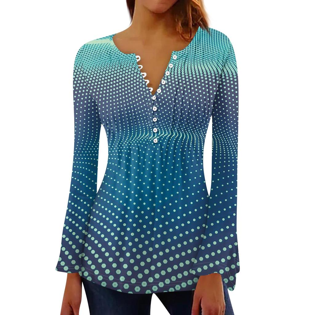 Женская плиссированная футболка на пуговицах с v-образным вырезом и длинными рукавами с цветочным принтом, топы