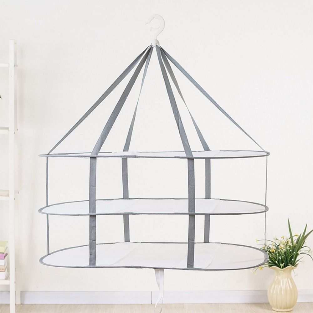 Folded Mesh Clothes Basket Multipurpose Laundry Basket Clothes Drying Net Rack Coat Dress