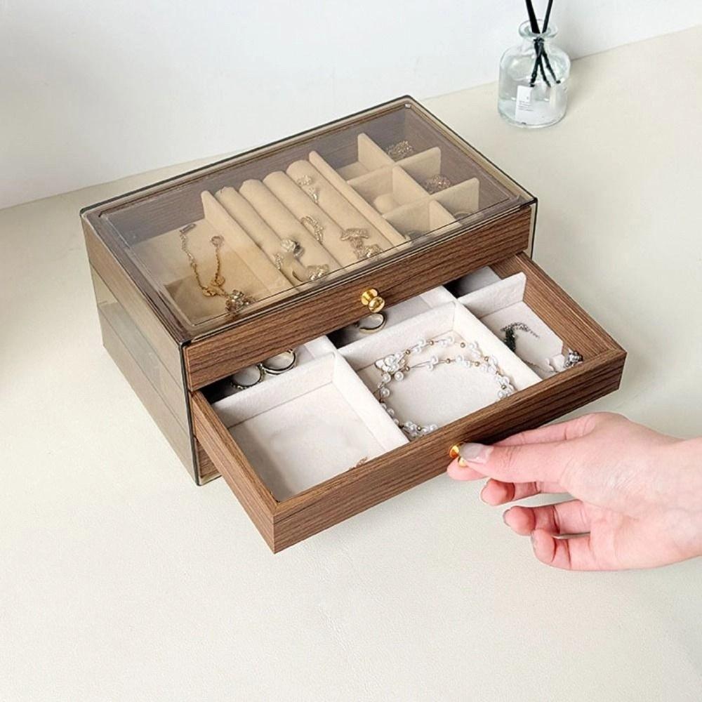 Rings Necklace Jewelry Holder Transparent Window Jewelry Storage Case Square Jewelry Box Gift