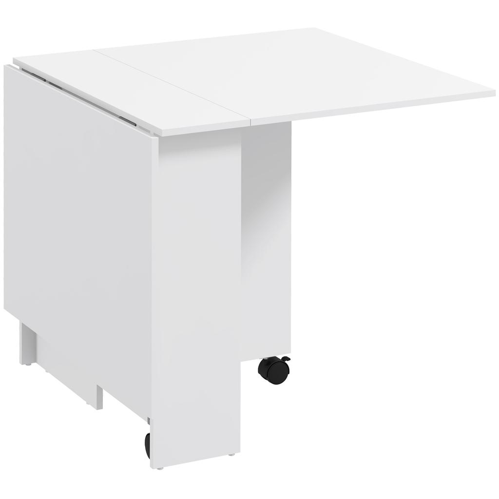 Space-Saving Folding Table with 2 Drop Leaves for 6 People with Shelves and Wheels, White