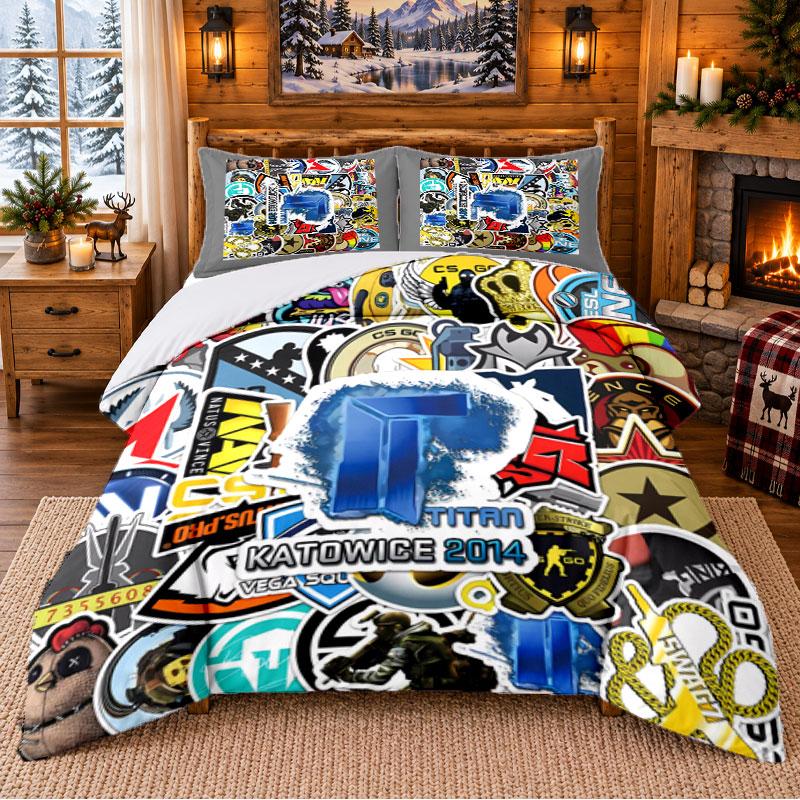 Csgo Pattern Bedding 3Pcs Set Bed Sheet And Pillowcases For Indoor Bedroom