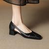 Sheepskin French square head hollow sandals women's summer wear hole shoes retro shallow mouth side air breathable thick heel single shoes